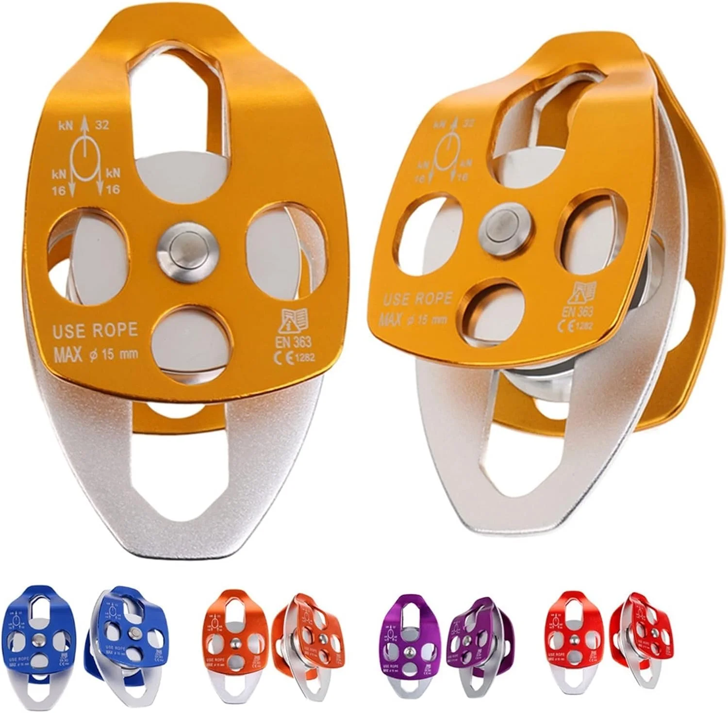 قرقره دوبل ARGUESB برای غارنوردی، صخره نوردی، فرود، نجات و کشیدن بار (طلایی)