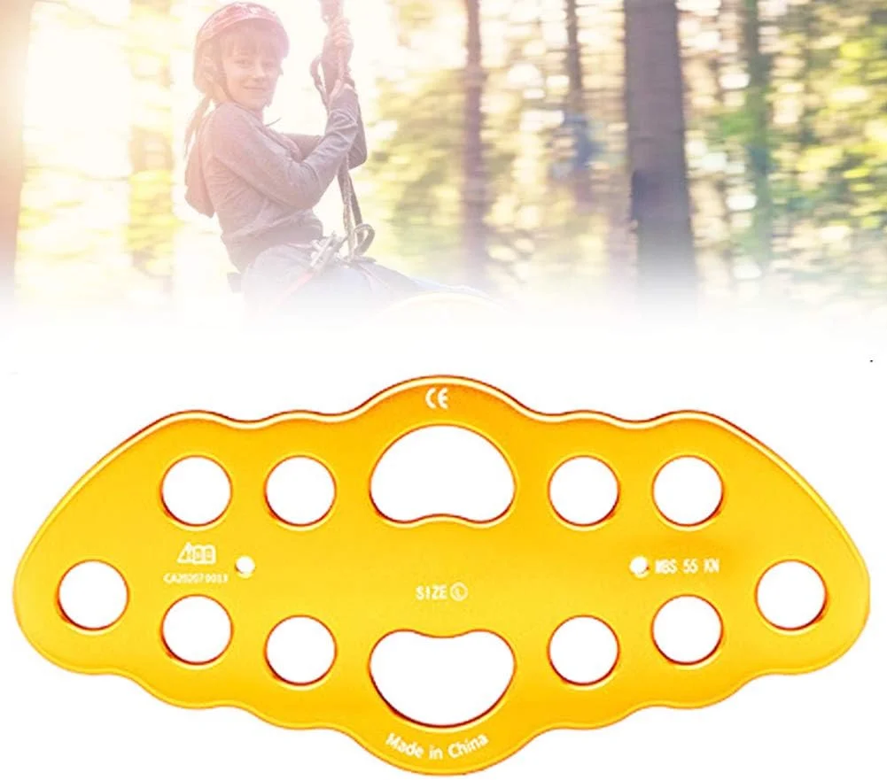 قرقره تاب 55kn آلومینیوم هوانوردی مناسب فضای باز، صفحه تقسیم کننده نیرو 12 سوراخه برای صخره نوردی، غارنوردی، کار در ارتفاع و نجات، 116.7x248 میلی متر