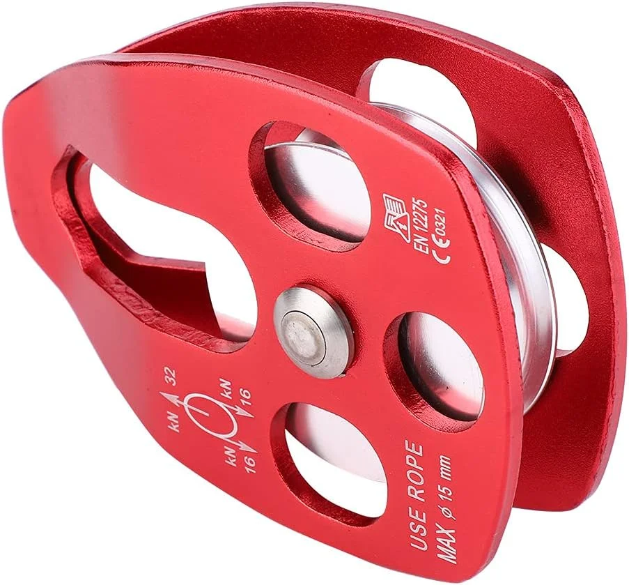 قرقره صعود آلومینیومی هوانوردی، قرقره تکی با استحکام بالا برای صعود، قرمز، بار 32KN (قرمز)