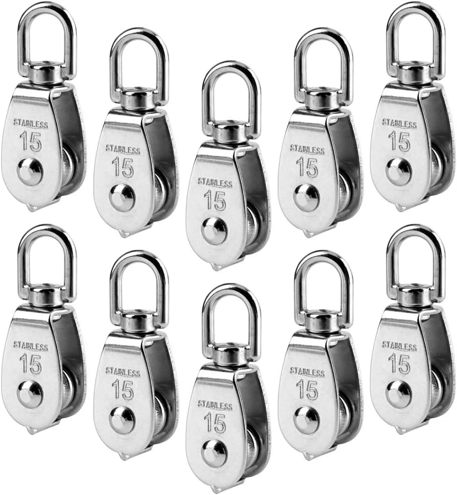 کویاه بسته 10 عددی قرقره کوچک M15، قرقره جرثقیل طناب سیمی فولادی ضد زنگ، قرقره کششی سیم آویز