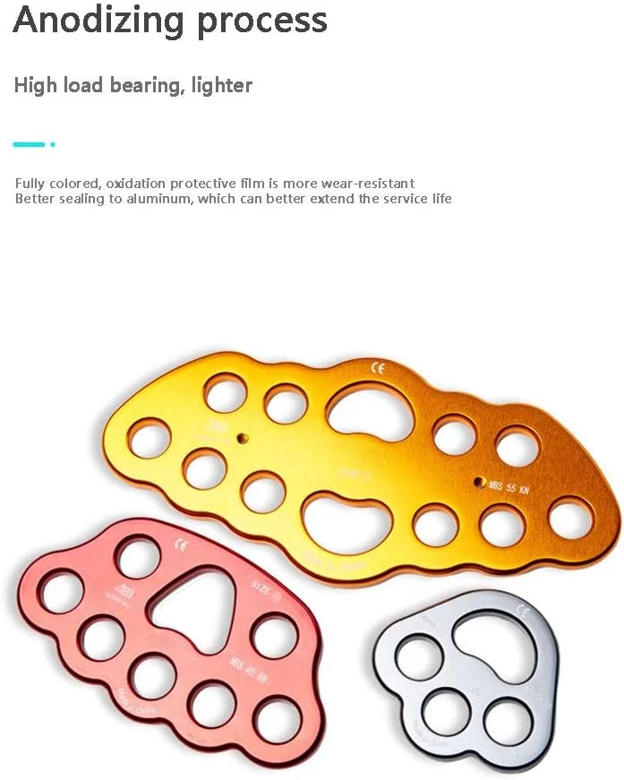 قرقره تاب 55kn آلومینیوم هوانوردی مناسب فضای باز، صفحه تقسیم کننده نیرو 12 سوراخه برای صخره نوردی، غارنوردی، کار در ارتفاع و نجات، 116.7x248 میلی متر