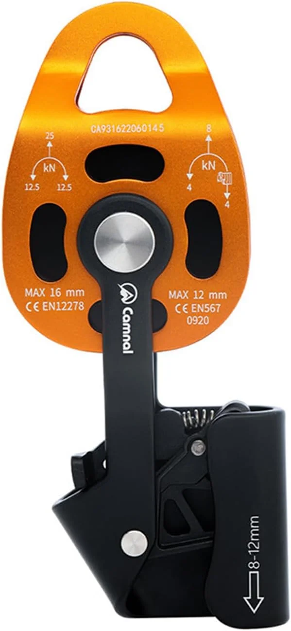 قرقره صخره نوردی AXUYU، قرقره بالابر سنگین وظیفه آلومینیوم هوانوردی 7075، قرقره طناب گردان تکی 4KN تجهیزات نجات برای طناب 8-12 میلی متر / طلایی