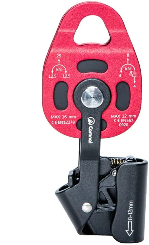 قرقره صخره نوردی آلومینیومی سنگین، قرقره بالابر 4KN تک چرخشی، تجهیزات نجات برای طناب 8-12 میلی متر