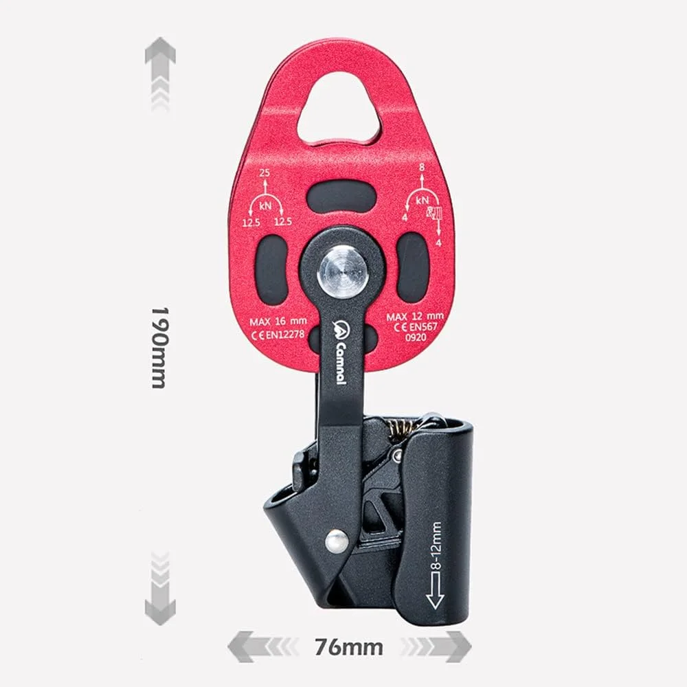 قرقره صخره نوردی آلومینیومی سنگین، قرقره بالابر 4KN تک چرخشی، تجهیزات نجات برای طناب 8-12 میلی متر
