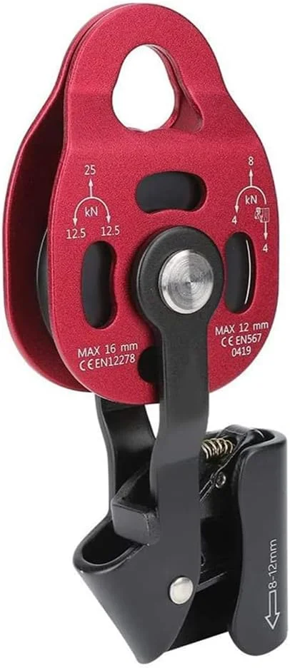 قرقره صخره نوردی آلومینیومی سنگین، قرقره بالابر 4KN تک چرخشی، تجهیزات نجات برای طناب 8-12 میلی متر