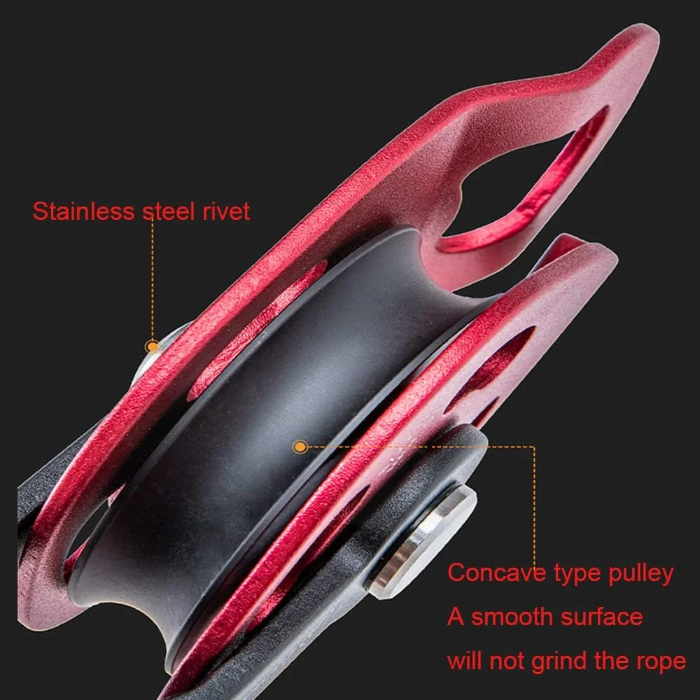 قرقره صخره نوردی AXUYU، قرقره بالابر سنگین وظیفه آلومینیوم هوانوردی 7075، قرقره طناب گردان تکی 4KN تجهیزات نجات برای طناب 8-12 میلی متر / طلایی