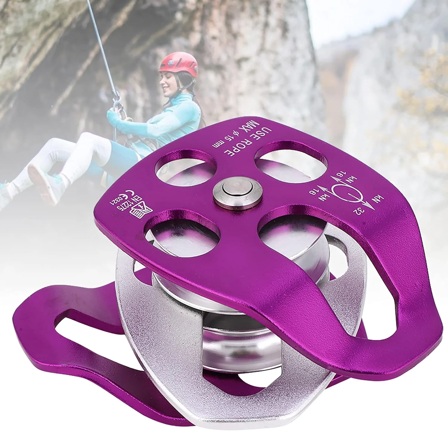 قرقره دوبل هوانوردی فضای باز با طراحی باز و بسته، چرخاننده تاب، کارابین گردان، مناسب برای کاوش و کوهنوردی