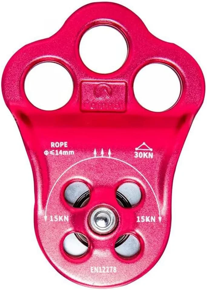 قرقره صعود 30KN سه سوراخه با بلبرینگ دوبل، قرقره صعود سنگ نوردی برای طناب 14 میلی متری، صعود سنگ، کاربردهای نجات، ورزش های زیپ لاین و غیره