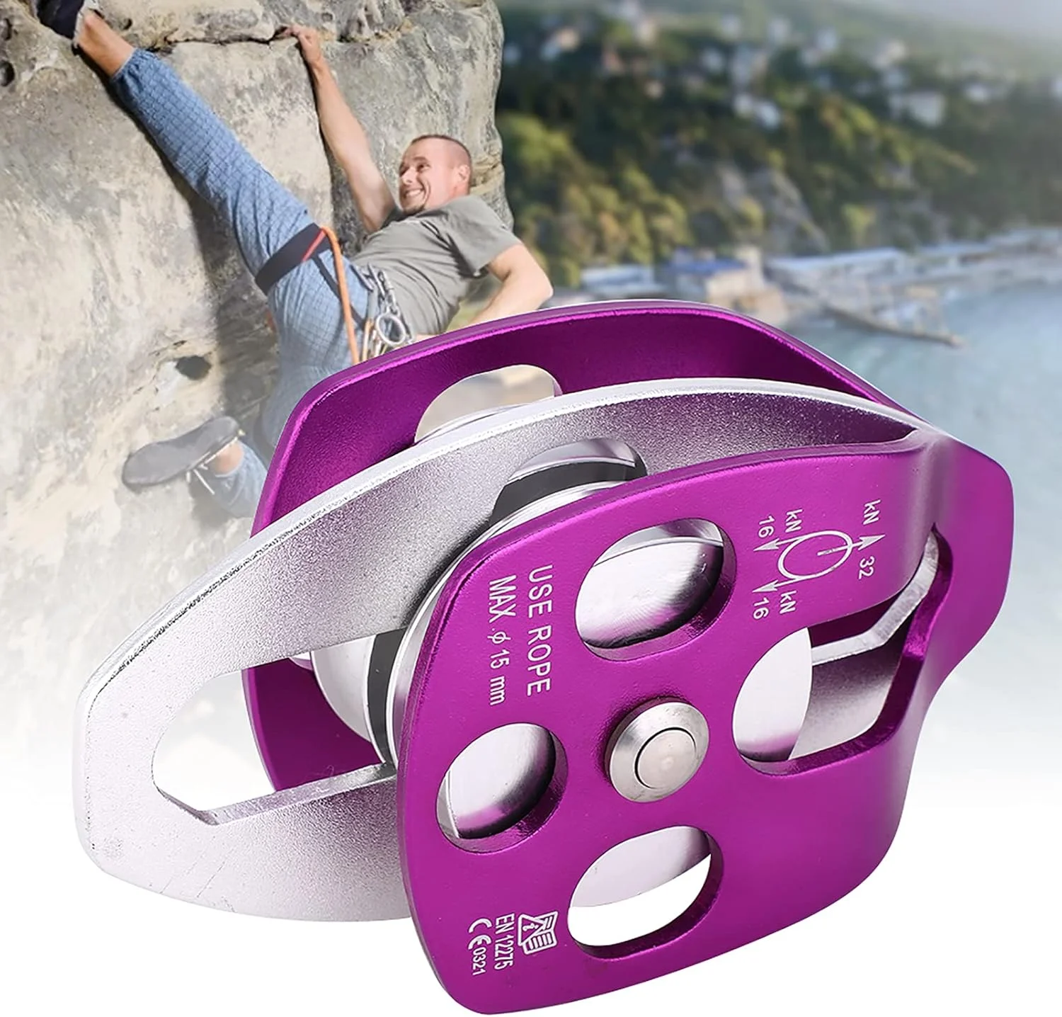 قرقره دوبل هوانوردی فضای باز با طراحی باز و بسته، چرخاننده تاب، کارابین گردان، مناسب برای کاوش و کوهنوردی