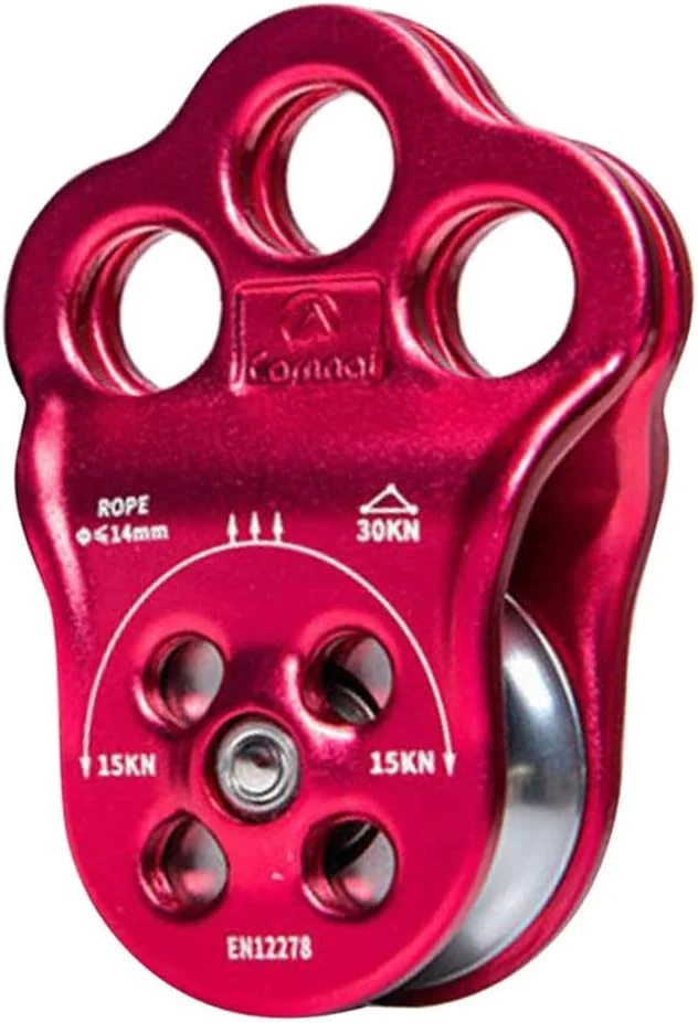 قرقره صعود 30KN سه سوراخه با بلبرینگ دوبل، قرقره صعود سنگ نوردی برای طناب 14 میلی متری، صعود سنگ، کاربردهای نجات، ورزش های زیپ لاین و غیره