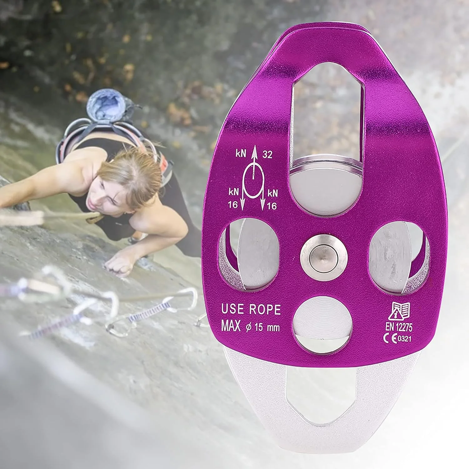 قرقره دوبل، ساخته شده از آلومینیوم هوانوردی ۷۰۷۵، مناسب برای صخره نوردی و کوهنوردی