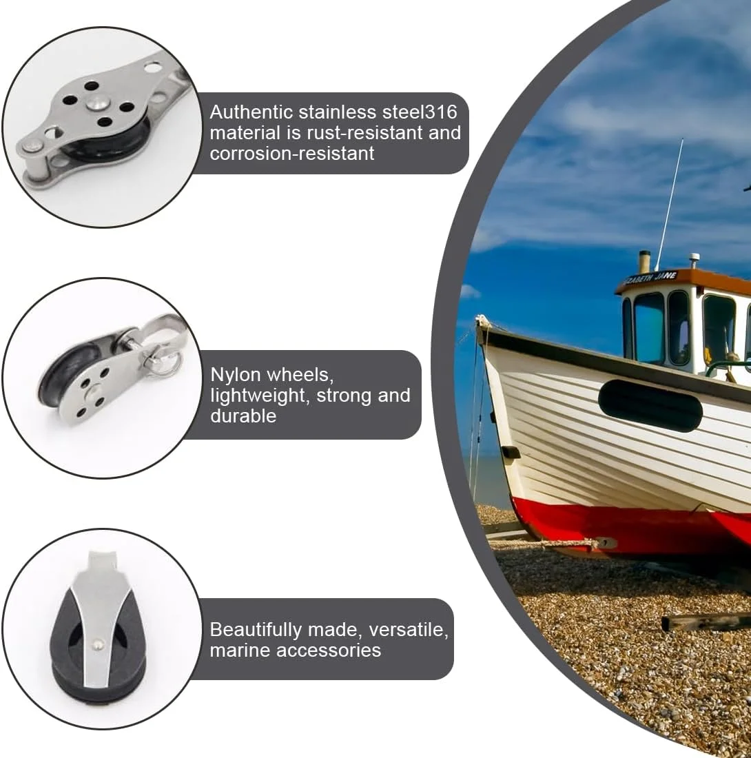 AYVRUOP دو عدد قرقره قایقرانی، قرقره پین جداشدنی سنگین، قرقره بدنسازی استیل 304، قرقره بالابر برای کایاک، کانو، کارخانه ها، ساختمان ها