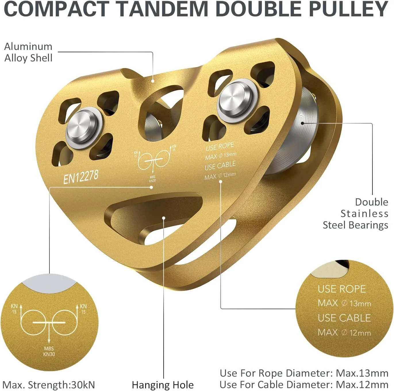 قرقره زیپ لاین LIXADA 30KN قرقره دوبل سرعت تاندم برای کابل های با ضخامت های مختلف، مناسب برای زیپ لاین حیاط خلوت، کشیدن، تجهیزات و اهداف تجاری، تحمل وزن تا 3048 کیلوگرم