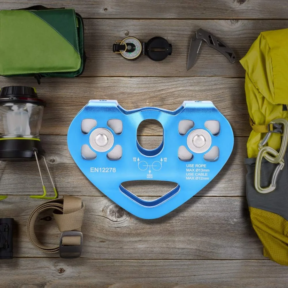 قرقره صعود BANKTM، قرقره دوبل 30KN ترولی کابل نجات زیپ لاین تجهیزات صخره نوردی در فضای باز (آبی)