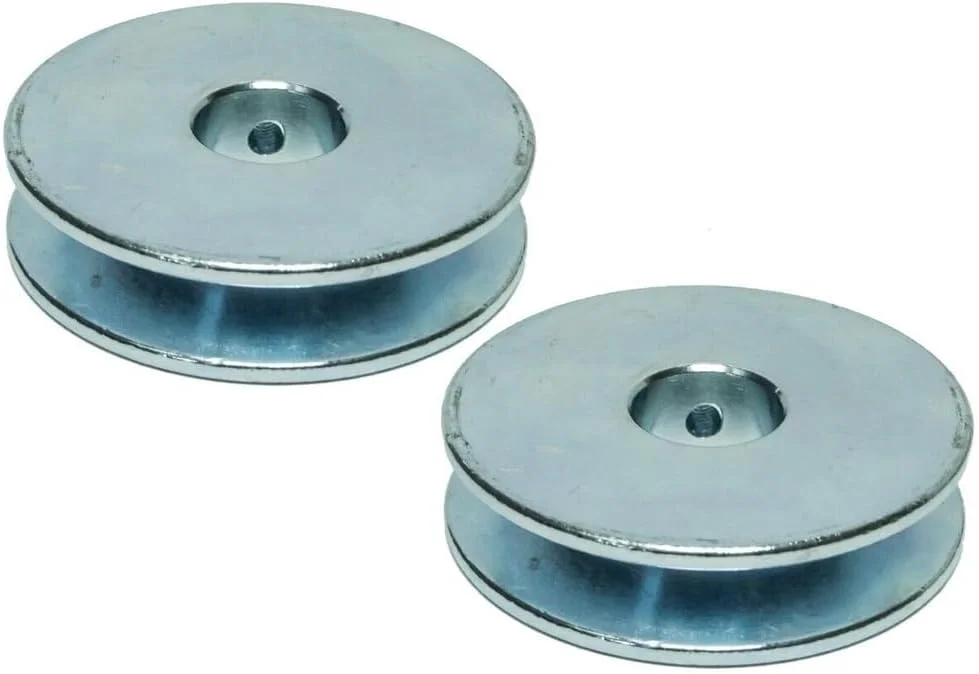 دو عدد قرقره کابل سیم بکسل فولادی با نصب تخت، قطر خارجی 2 1/2 اینچ، قطر داخلی 3/4 اینچ، یونیورسال