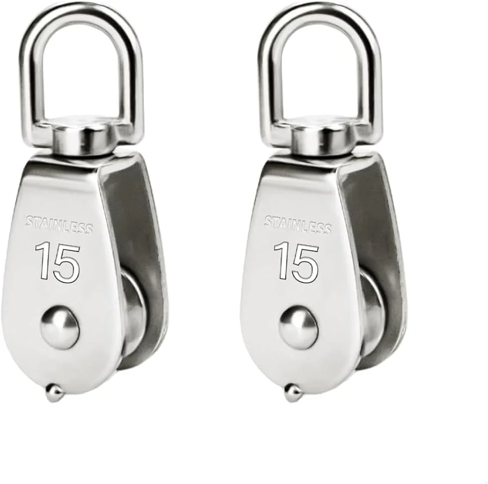 BOBOZHONG قرقره تکی، 2 عدد قرقره غلتکی چرخشی M15، بلوک غلتکی طناب استیل ضد زنگ، غلتک چرخشی، برای طناب های سیم بکسل 3-8 میلی متری ظرفیت بار 35 کیلوگرم