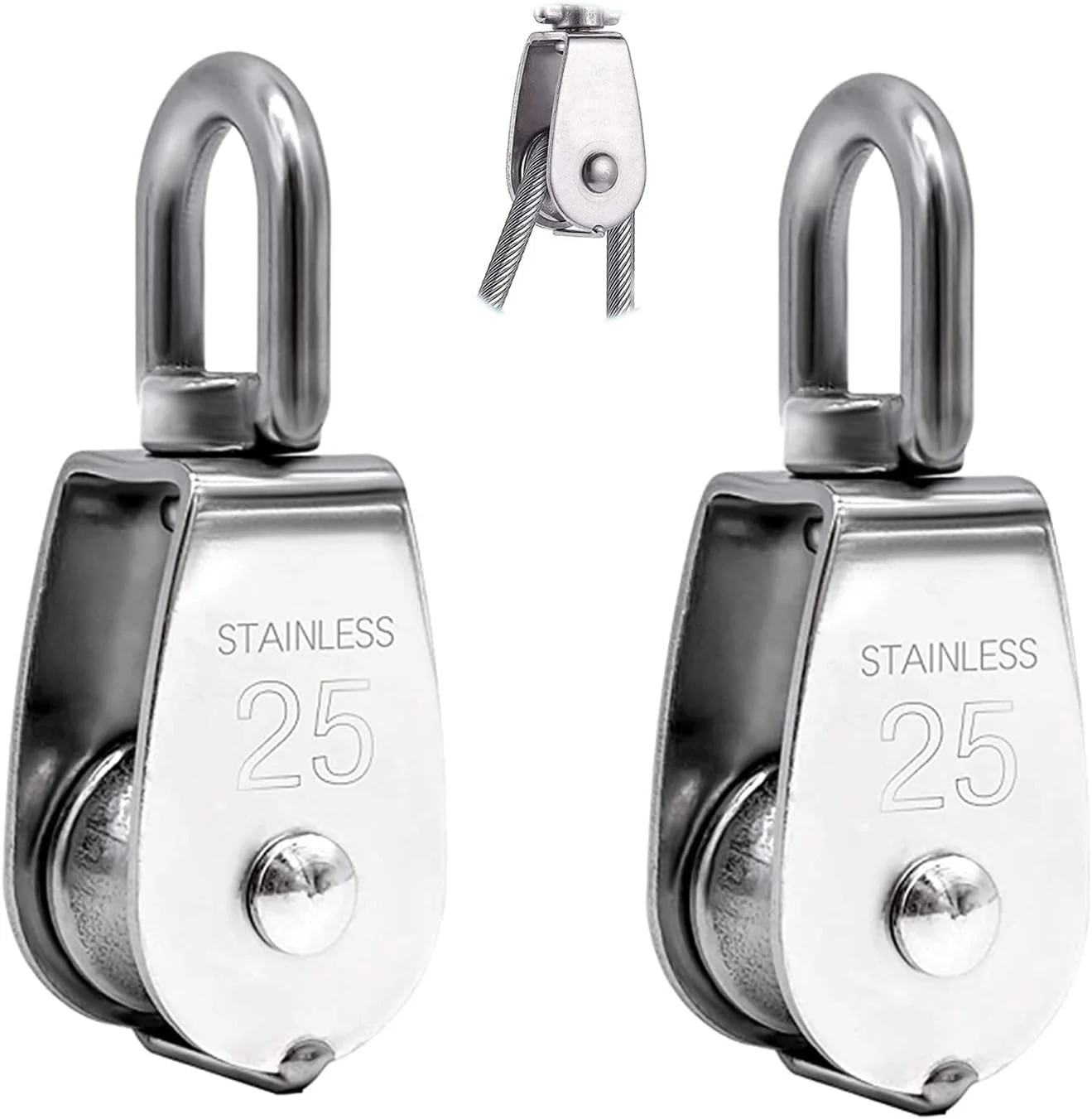 بلوک قرقره تکی باتمن مدل W M25، قرقره طنابی مینی در فولاد ضد زنگ، قرقره پرچم 25 میلی متری، بارگیری 150 کیلوگرم. 2 عدد