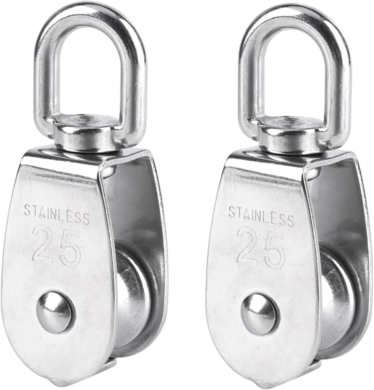 دو عدد قرقره 25 میلی متری استیل ضد زنگ 304 با تحمل بار 150 کیلوگرم - نقره ای