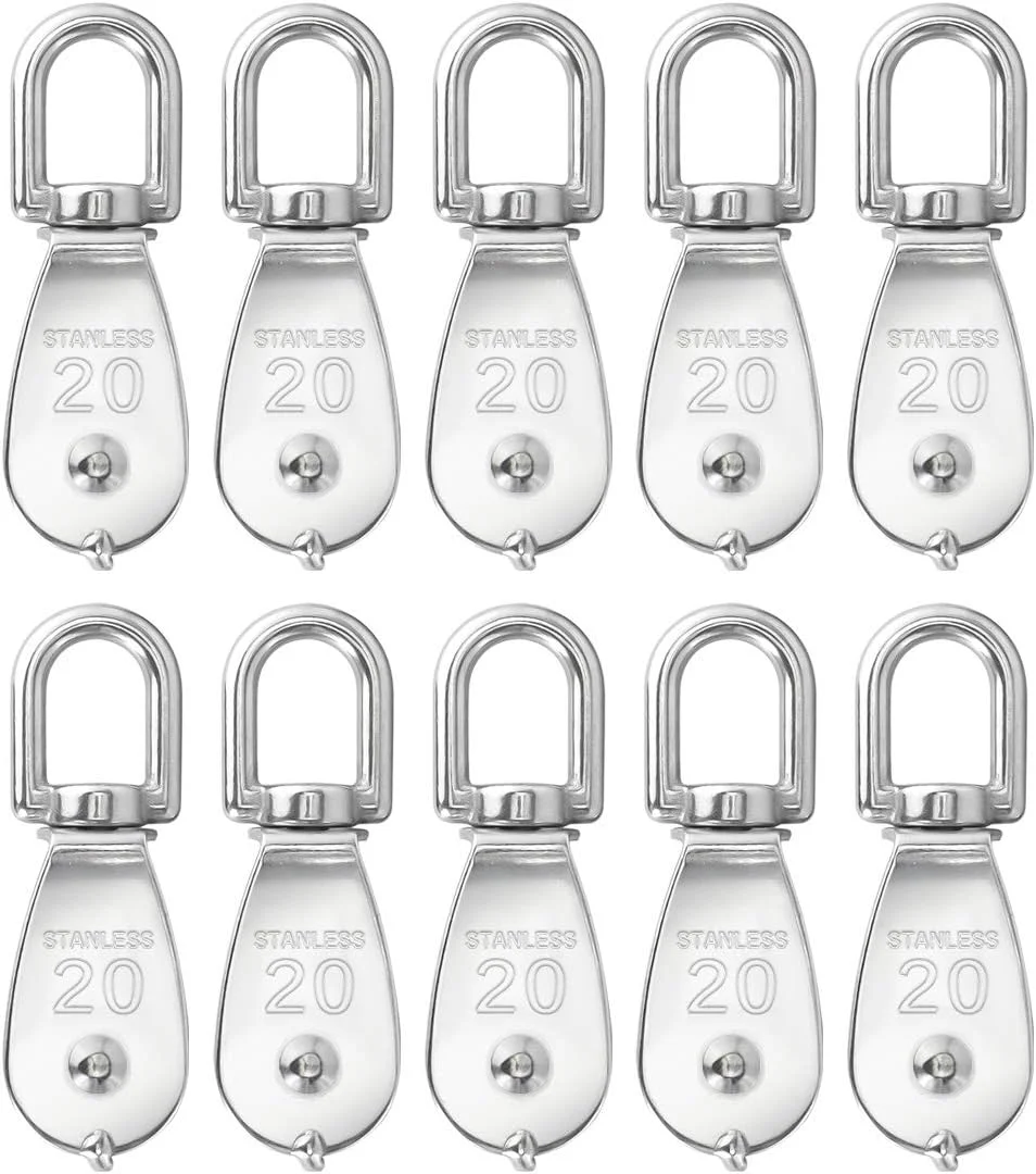 بلوک قرقره تکی BNYZWOT M20 با ظرفیت بارگیری 91 کیلوگرم، بسته 10 عددی، قرقره تکی سیم بکسل استیل 304، جرثقیل بالابر 20 میلی متری با قلاب گردان