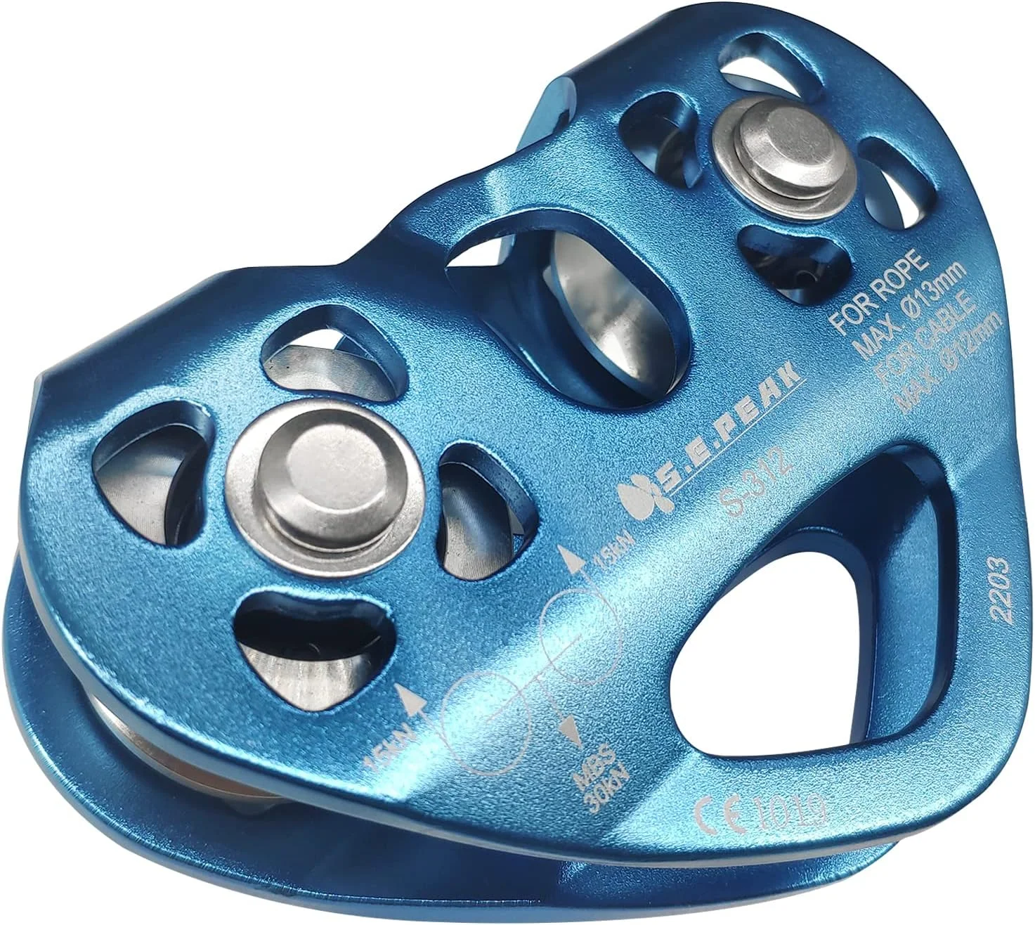 قرقره دوبل سرعتی تاندم SEPEAK 30kN، دارای گواهی CE، مناسب برای زیپ لاین حیاط خلوت، کوهنوردی، صخره نوردی و نجات، مناسب برای کابل تا قطر 1/2 اینچ/ تحمل وزن تا 3061 کیلوگرم، آبی