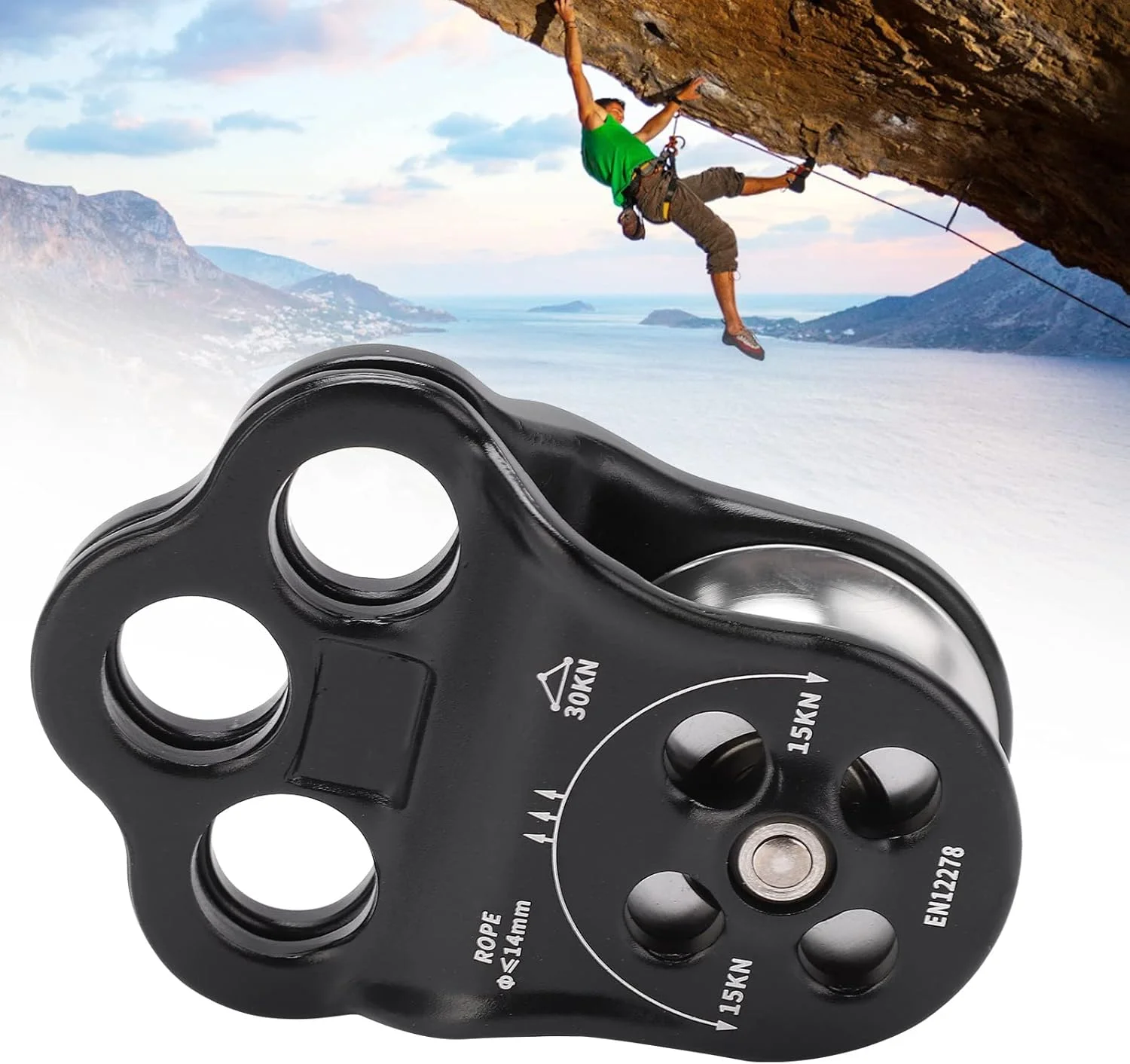 قرقره کوهنوردی 30KN با رنگ آنودایز شده، قرقره مشکی و مستحکم برای توسعه