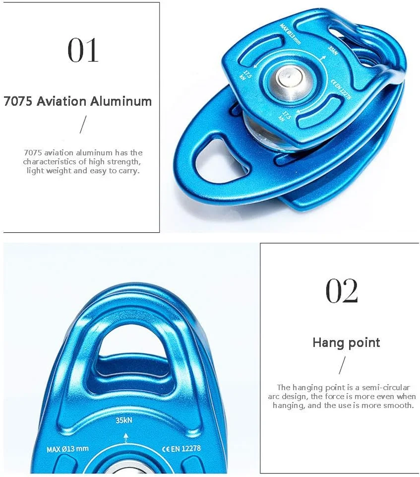 قرقره دوگانه نجات، قرقره چرخان جانبی، قرقره چرخان جانبی فلزی 35 کیلونیوتن برای کوهنوردی و صخره نوردی در فضای باز، 113x60 میلی متر