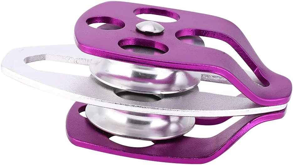 قرقره صخره نوردی در فضای باز، قرقره فرود آلومینیومی هوانوردی، قرقره دوبل چرخان جانبی برای صخره نوردی و کوهنوردی - بنفش