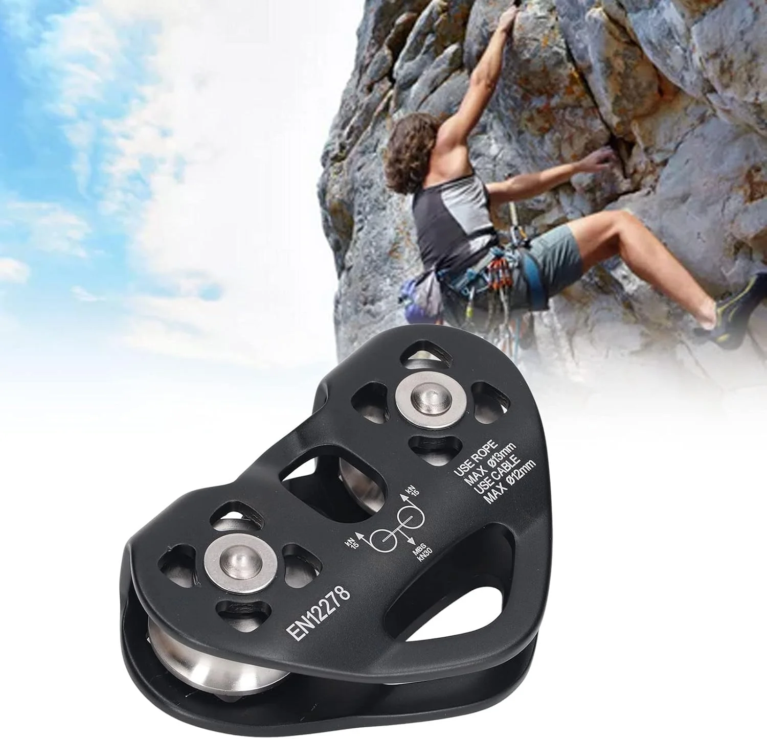 قرقره صعود، قرقره دو محوره صعود در فضای باز، بلوک آلومینیومی هوانوردی سبک وزن، کاربرد گسترده برای غارنوردی