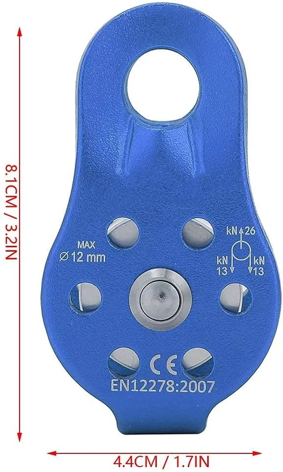قرقره کوهنوردی 26KN آلیاژ آلومینیوم سنگین تک قرقره طناب گردان برای طناب 12 میلی متری قرقره کوهنوردی 26KN آلیاژ آلومینیوم سنگین تک قرقره طناب گردان برای طناب 12 میلی متری