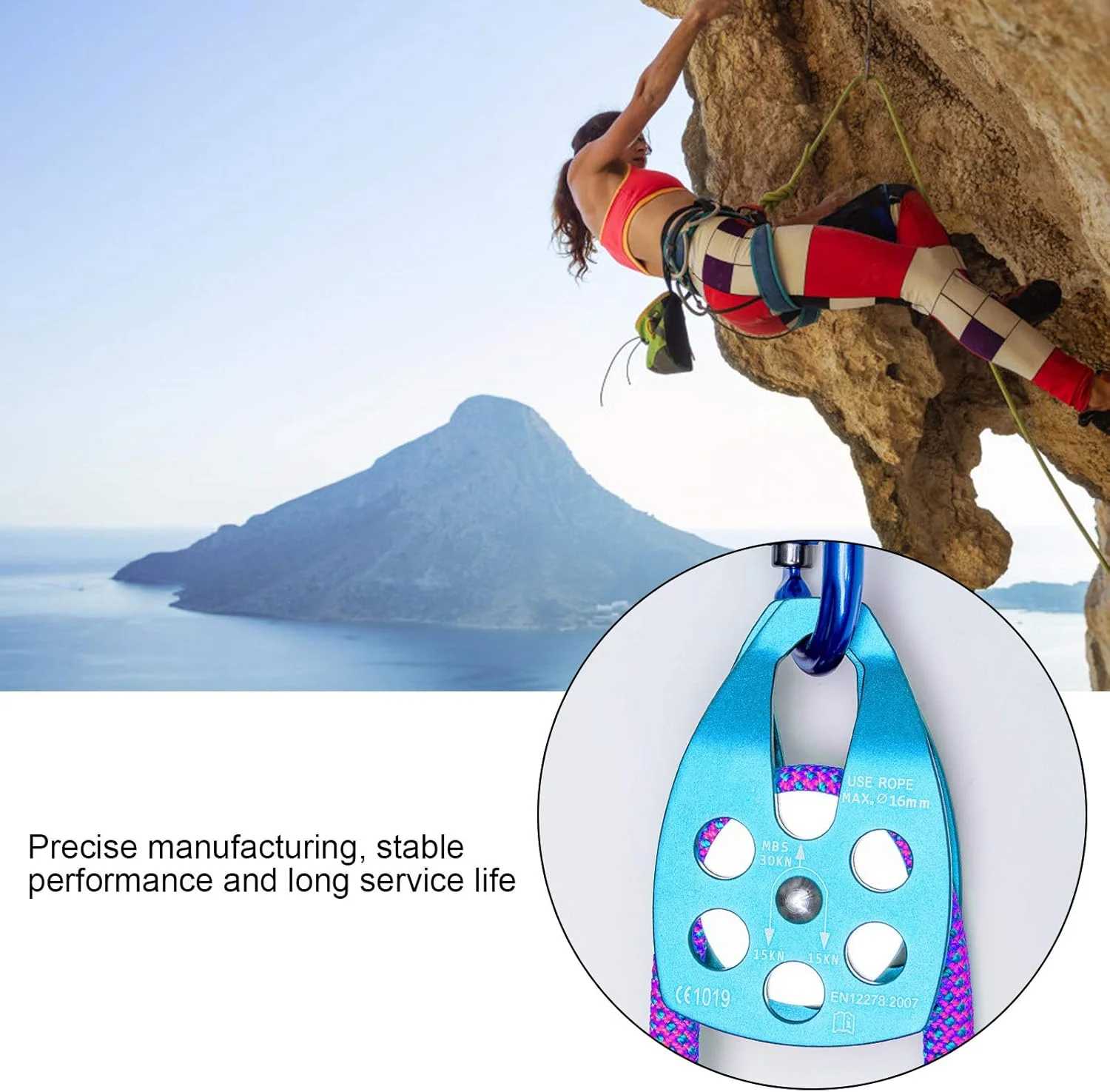 قرقره تک تسمه صعود، قرقره طناب آلومینیومی تک تسمه صفحه جانبی بزرگ برای کوهنوردی در فضای باز