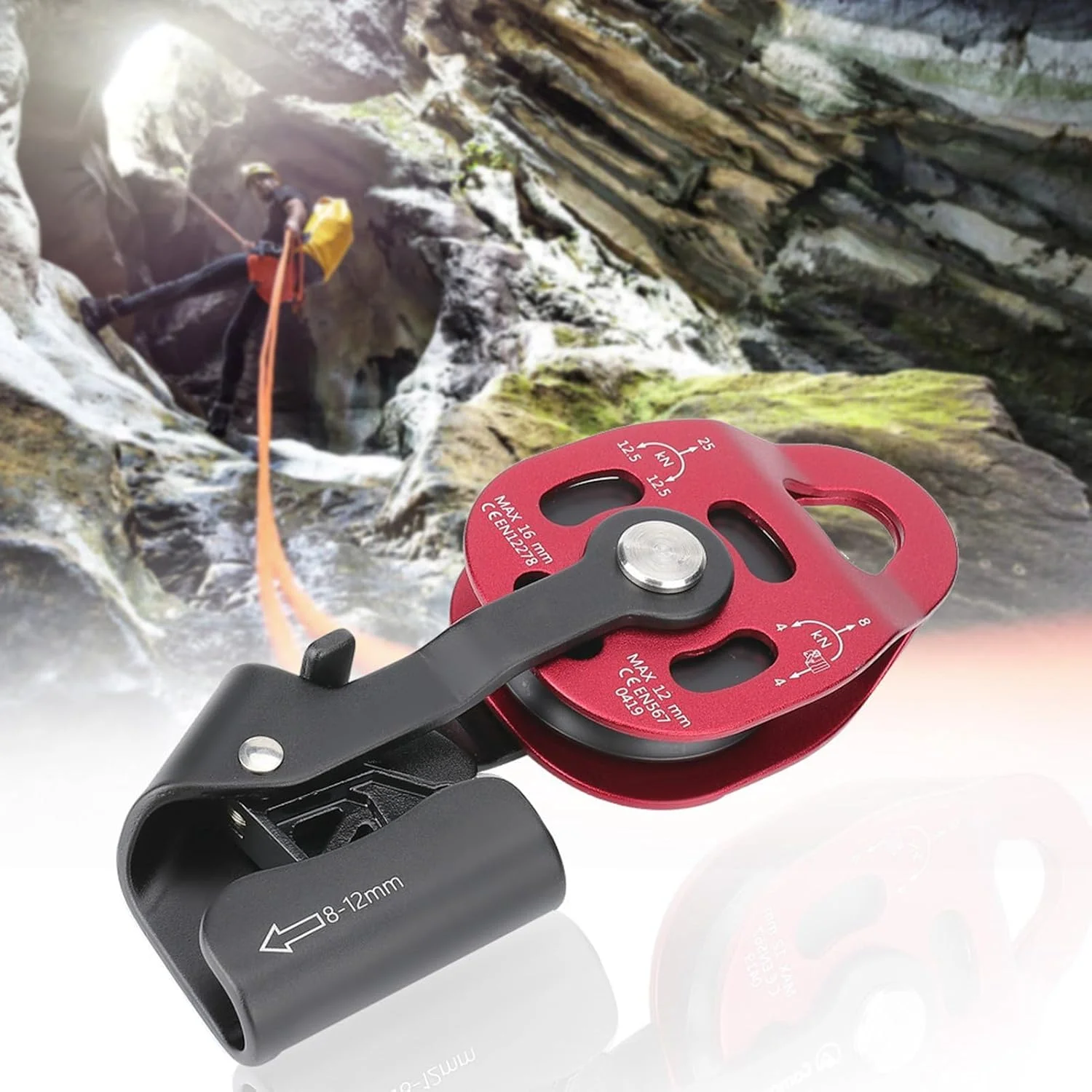 قرقره صعود، قرقره قفل شونده چرخ قرقره آلومینیومی 4KN سنگین وظیفه، قرقره طناب تکی بلوک قرقره طناب برای طناب 8-12 میلی متر