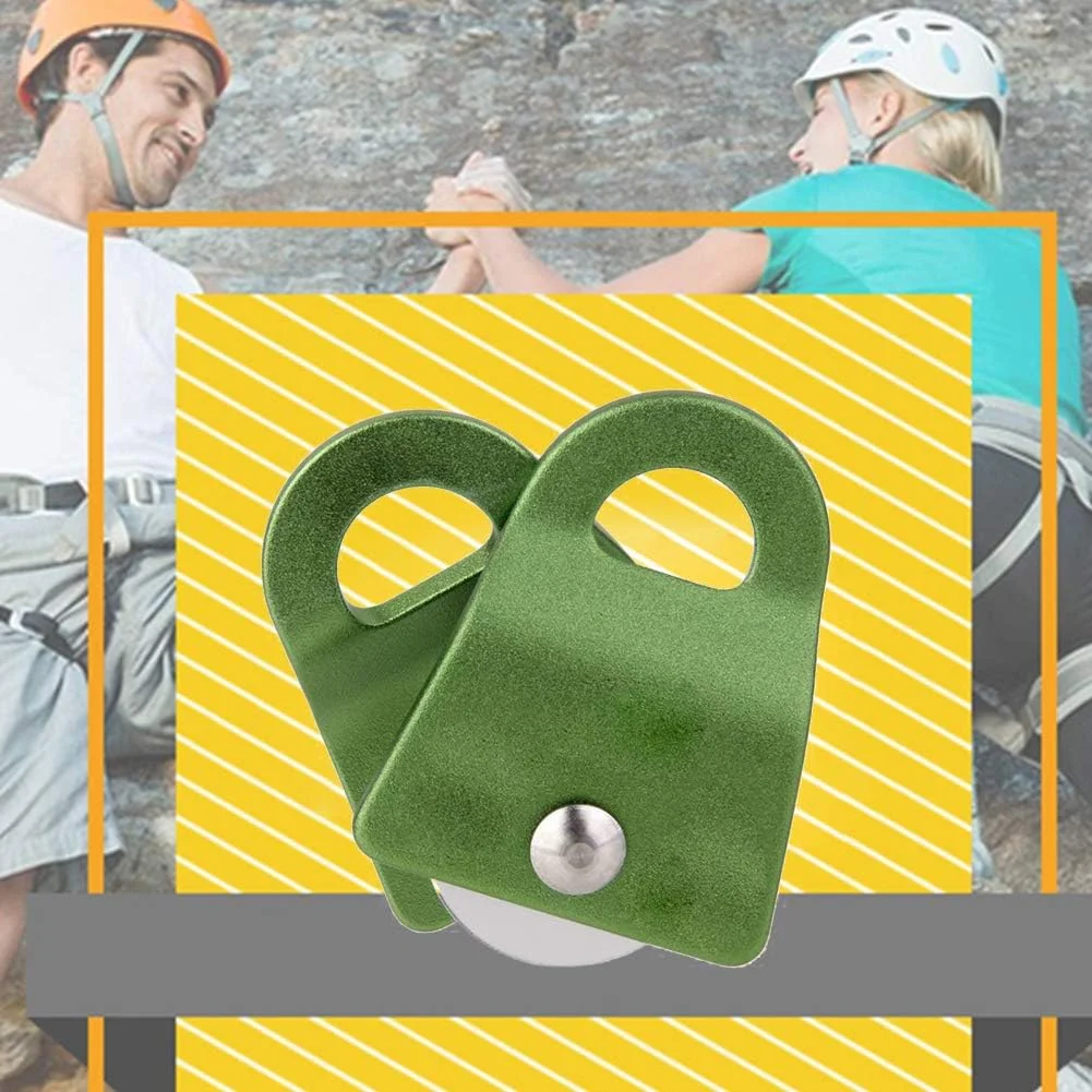 قرقره صعود، قرقره تک‌تسمه آلومینیومی بادوام با صفحات چرخشی برای نجات، صخره‌نوردی، غارنوردی، کار در ارتفاع، سبز، 1 عدد