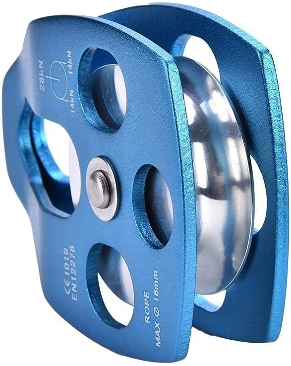 قرقره تکی صعود 28KN آلیاژی با صفحه چرخان، قرقره طناب چرخان تکی سنگین برای صخره نوردی و درخت نوردی