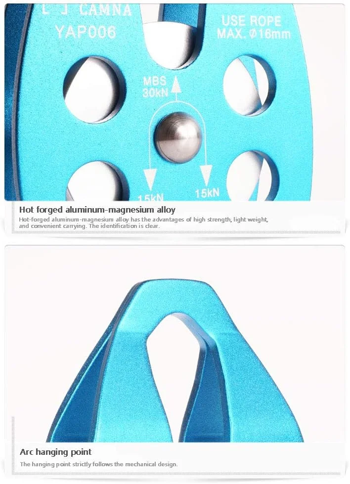 گیره طناب صعود، قرقره بزرگ سنگ نوردی، قرقره شیار بزرگ با صفحه جانبی ثابت 30 کیلونیوتن با بلبرینگ، ابزار بقای فضای باز قرقره یوگا با ارتفاع زیاد، 123x83 میلی متر