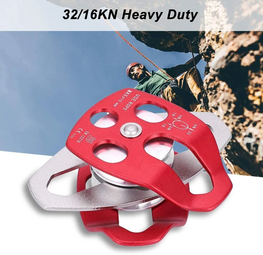 قرقره زیپ لاین صعود، قرقره تکی صعود 32KN، بلوک قرقره طناب سنگین برای طناب کمتر از 15 میلی متر، قرقره بلبرینگ صعود برای کار در ارتفاع