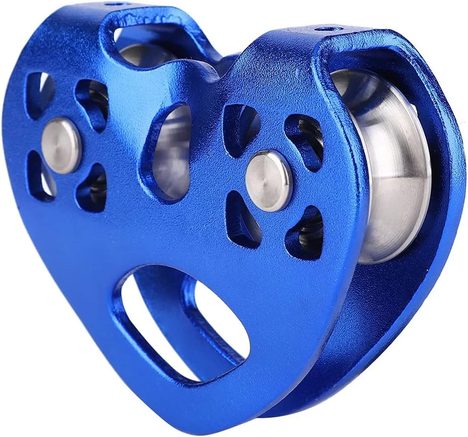 چرخ قرقره دو محور دوگانه در فضای باز CRTGW، تجهیزات ماشینی قلبی شکل برای کوهنوردی و صخره نوردی - آبی