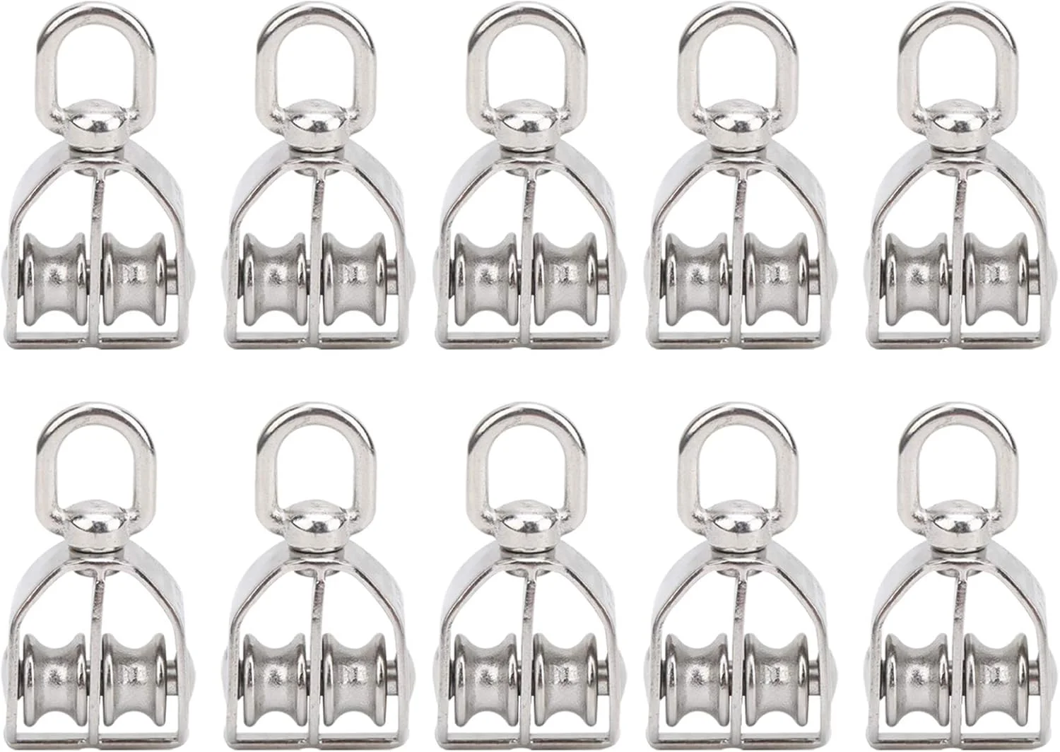 بلوک قرقره M15، بسته 10 عددی، چرخش 360 درجه، قرقره دو چرخ برای آویزان کردن اجسام در ارتفاع بالا، نقره ای، برای صخره نوردی و عملیات در ارتفاع بالا