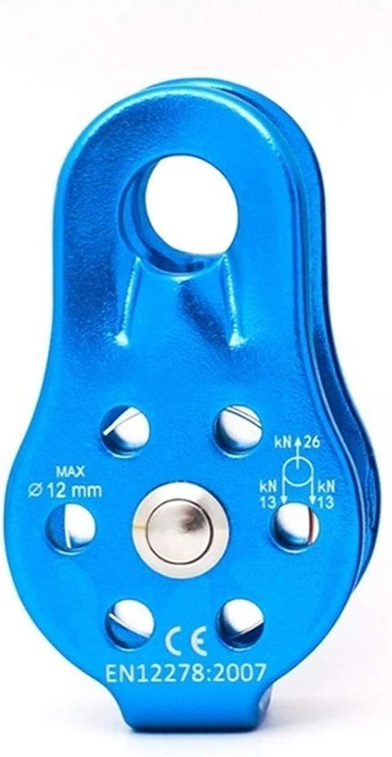 قرقره سیم بکسل فولادی، قرقره سنگ نوردی با صفحه جانبی ثابت، قرقره تک تسمه، ابزار بقا در فضای باز، تجهیزات حمل و نقل ارتفاع بالا (رنگ: آبی)