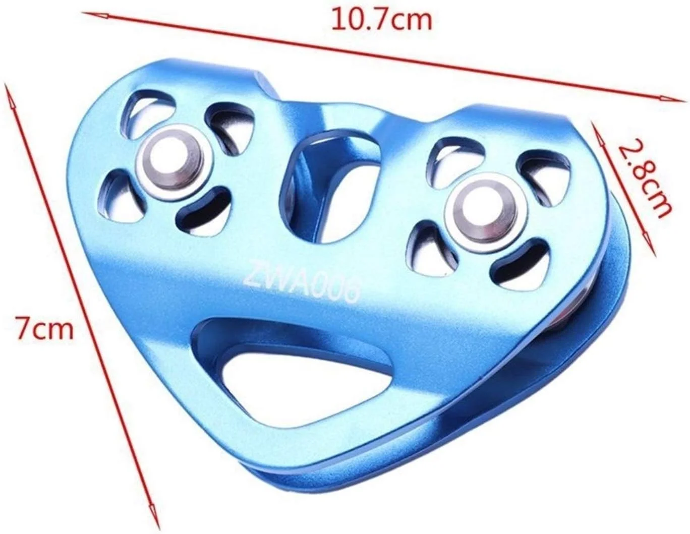 قرقره سیم بکسل فولادی، قرقره دوبل کوهنوردی طرح قلب طناب فولادی 1 متری، ترولی زیپ لاین سرعت بالا 24KN (رنگ: آبی)