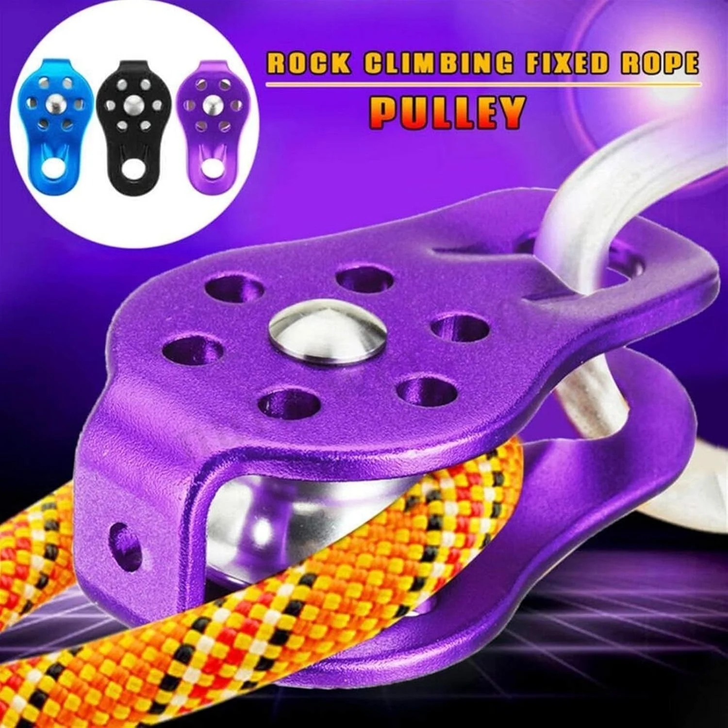 قرقره سیم بکسل فولادی، قرقره سنگ نوردی با صفحه جانبی ثابت، قرقره تک تسمه، ابزار بقا در فضای باز، تجهیزات حمل و نقل ارتفاع بالا (رنگ: آبی)