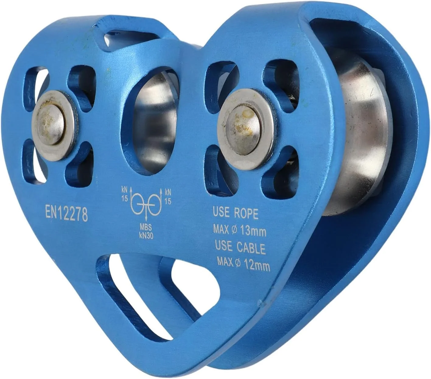 قرقره زیپ لاین 30KN با شکل قلب دوبل برای صعود و حمل و نقل کالا - آلیاژ آلومینیوم و استیل ضد زنگ (آبی)