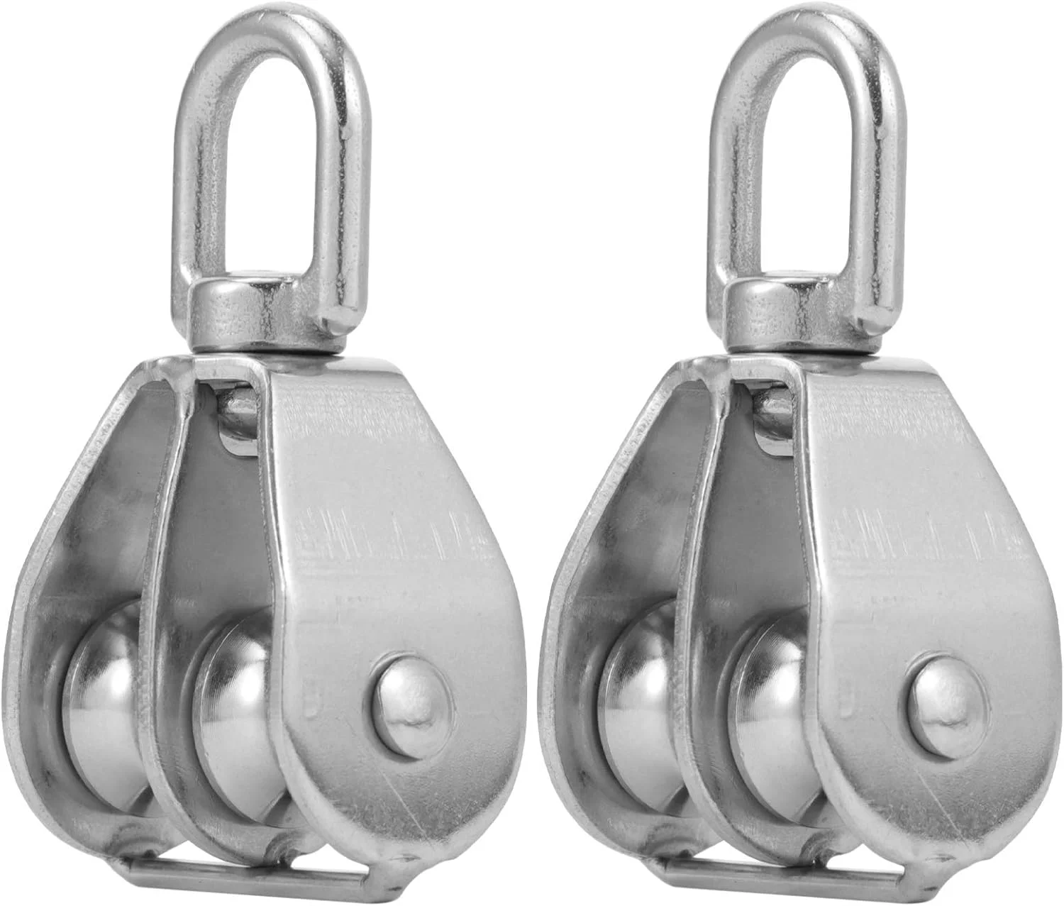 بسته 2 عددی قرقره دوبل M15 از جنس استیل ضد زنگ 304، قرقره چرخشی جرثقیل با قلاب و غلتک دوبل (M15)