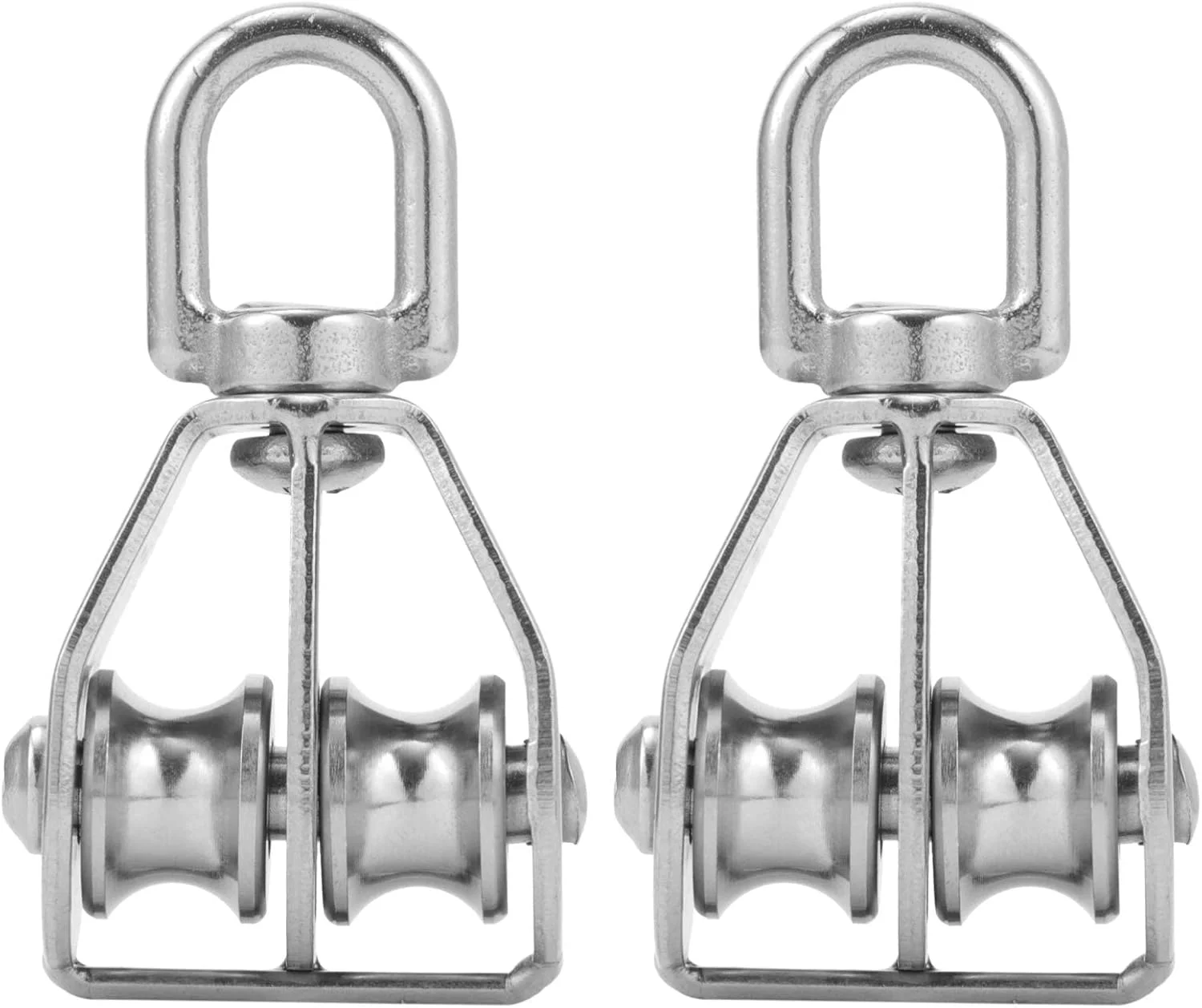 بسته 2 عددی قرقره دوبل M15 از جنس استیل ضد زنگ 304، قرقره چرخشی جرثقیل با قلاب و غلتک دوبل (M15)