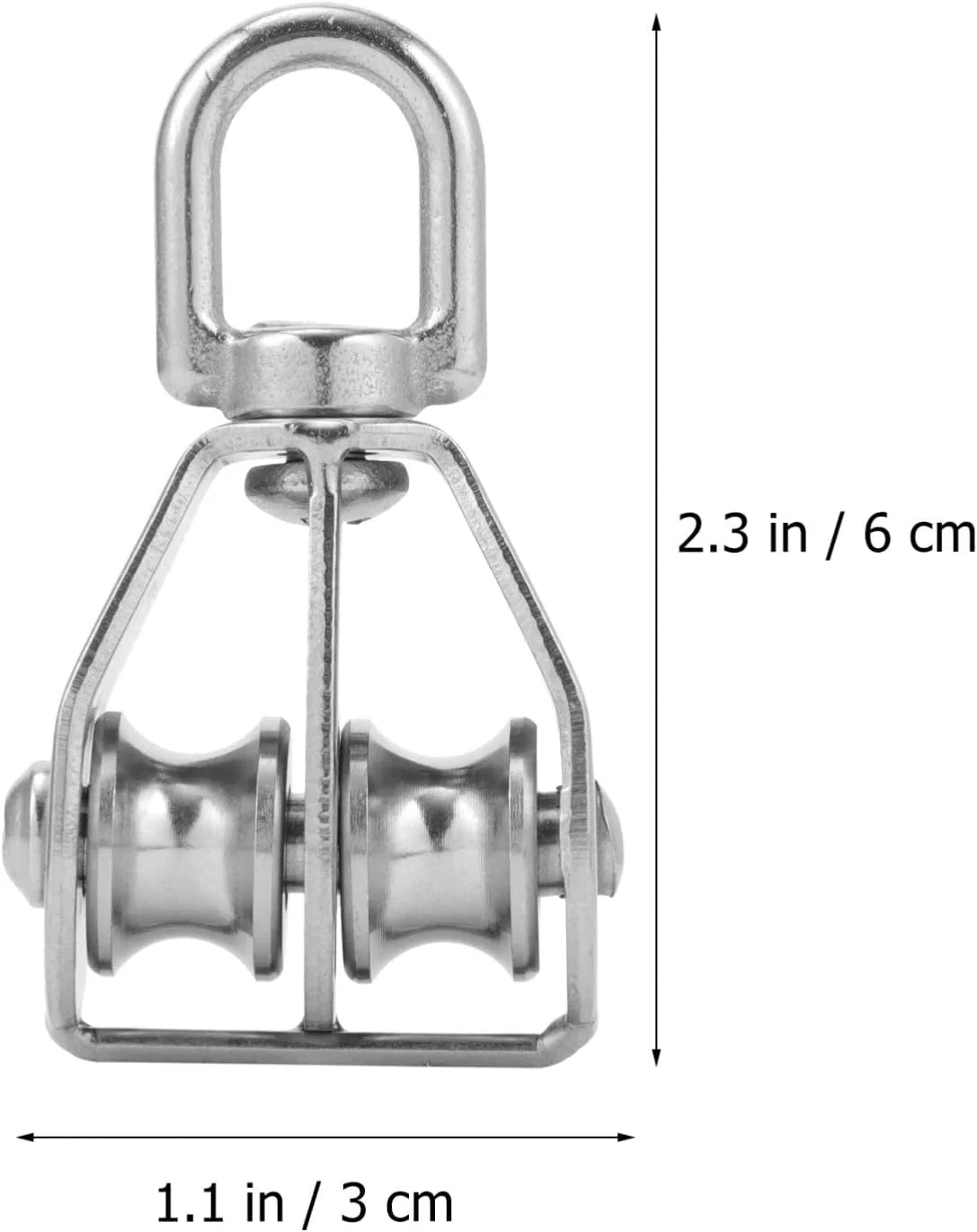 بسته 2 عددی قرقره دوبل M15 از جنس استیل ضد زنگ 304، قرقره چرخشی جرثقیل با قلاب و غلتک دوبل (M15)