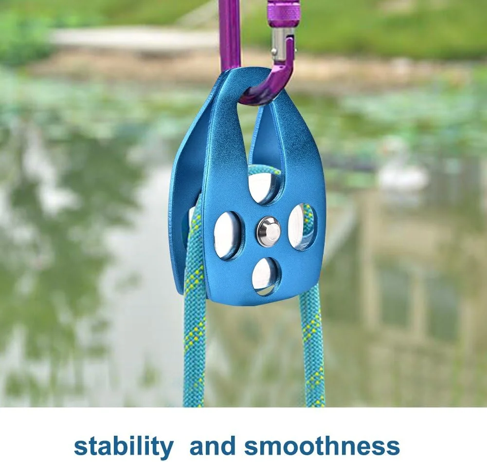 قرقره طناب - قرقره نجات 30KN تک تسمه با صفحه چرخان برای صخره نوردی در فضای باز (آبی)