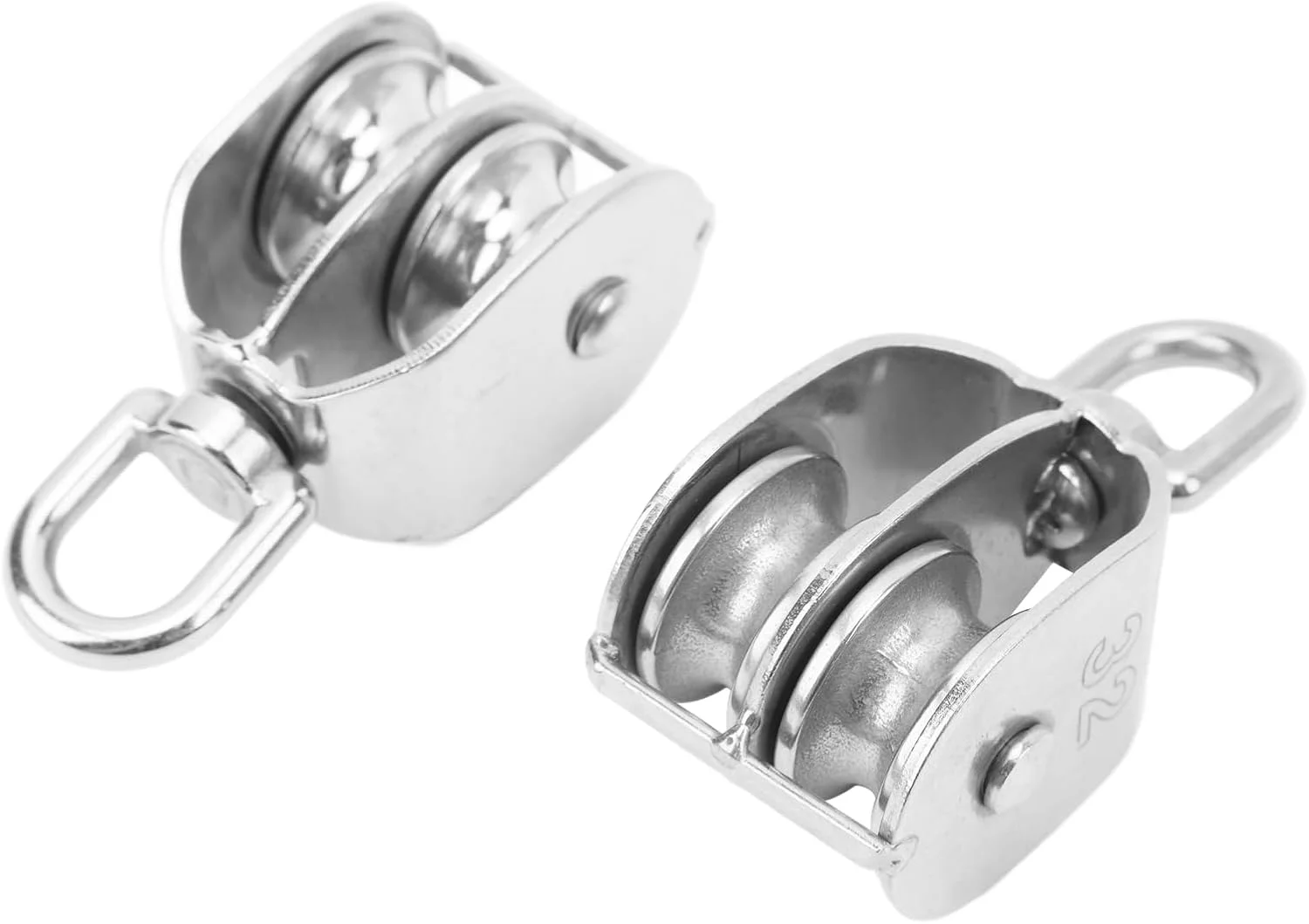 بلوک قرقره دوبل استیل ضد زنگ M32 فایفیسی برای بالابر کابل، چرخش 360 درجه برای سیستم های قرقره صنعتی، 2 عدد