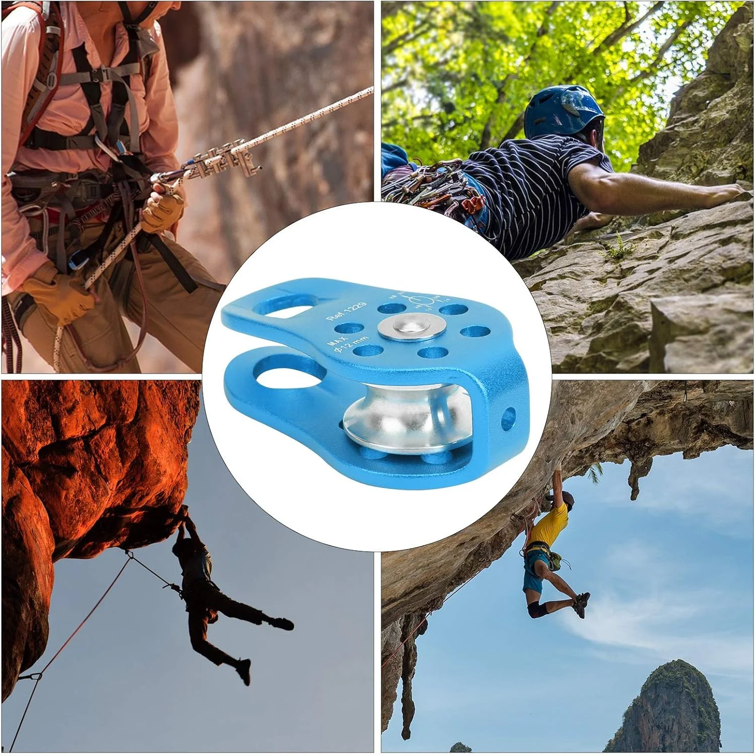 قرقره ثابت جانبی، قرقره کوچک کوهنوردی 20kN ابزار فضای باز قرقره طناب بالابر چرخ تکی گردان برای صخره نوردی در فضای باز/ماجراجویی/کوهنوردی (آبی)