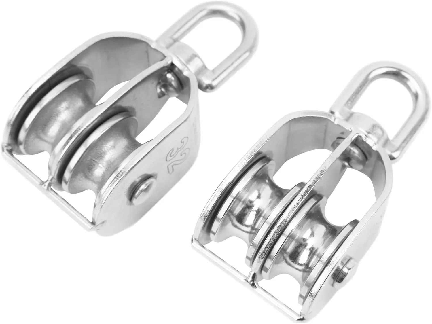 بلوک قرقره دوبل استیل ضد زنگ M32 فایفیسی برای بالابر کابل، چرخش 360 درجه برای سیستم های قرقره صنعتی، 2 عدد