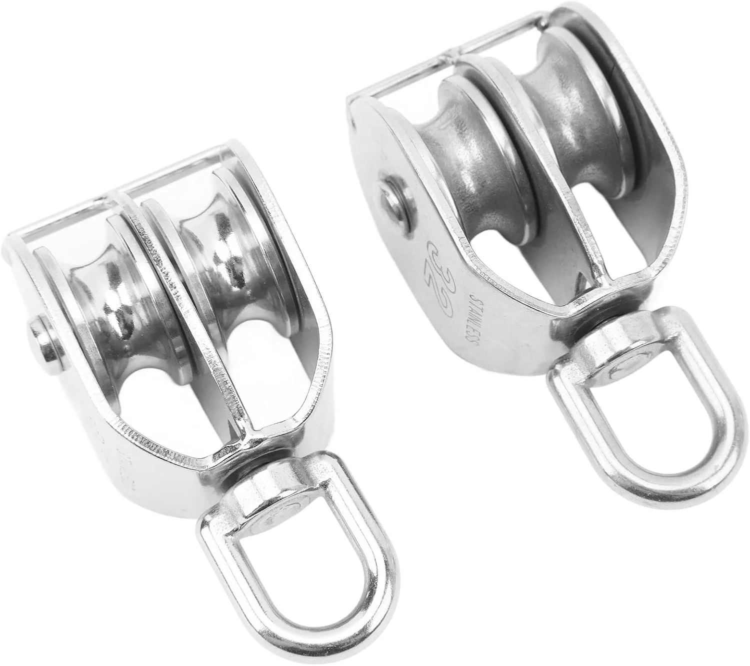 بلوک قرقره دوبل Yechiry M32، استیل ضد زنگ 304 با چرخش 360 درجه، قلاب جرثقیل سنگین، قرقره غلتکی دوبل، بسته 2 عددی برای سیستم قرقره برای بلند کردن کایاک