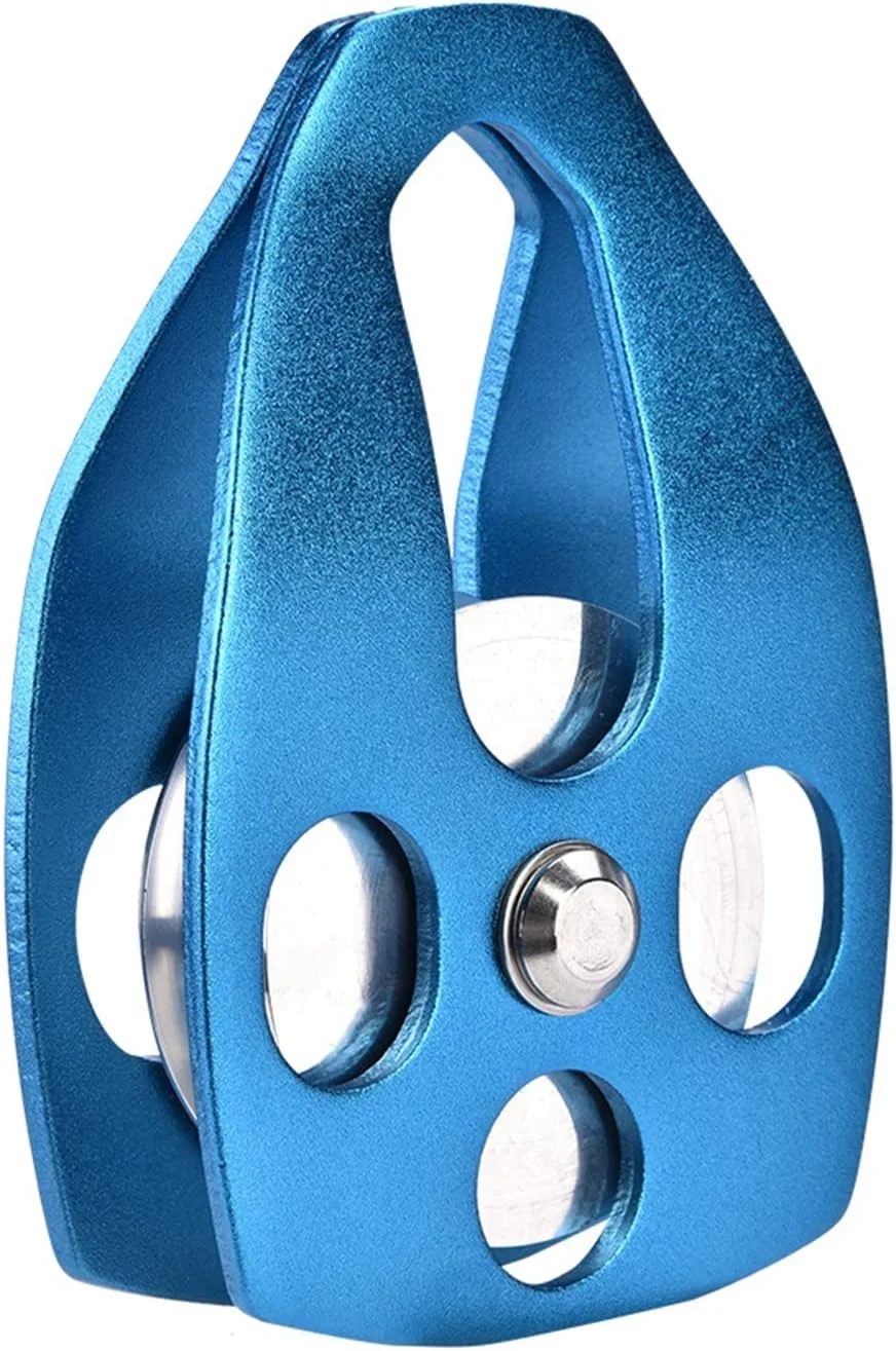 قرقره تکی، کشش غلتکی 16KN | کشش ثابت 32KN، قرقره صعود از جنس آلیاژ منیزیم با صفحه چرخشی برای صخره نوردی، غارنوردی و کوهنوردی (آبی (بوش مسی))